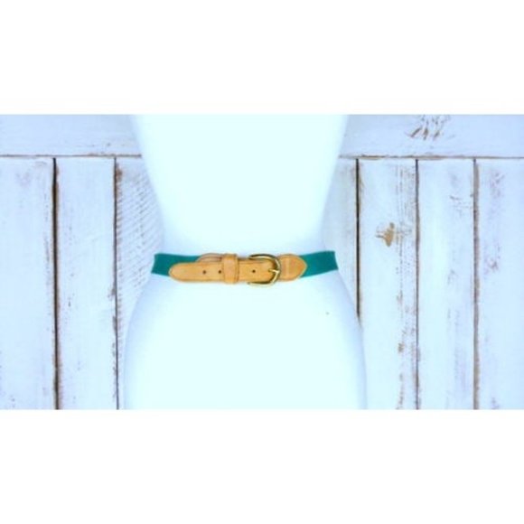 Vintage green canvas leather belt brass buckle chord belt Charter Club belt - Picture 5 of 5